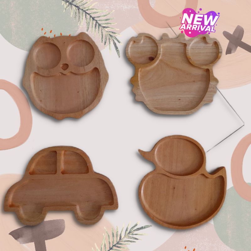 Produk baru piring kayu anak seri karakter hewan food grade