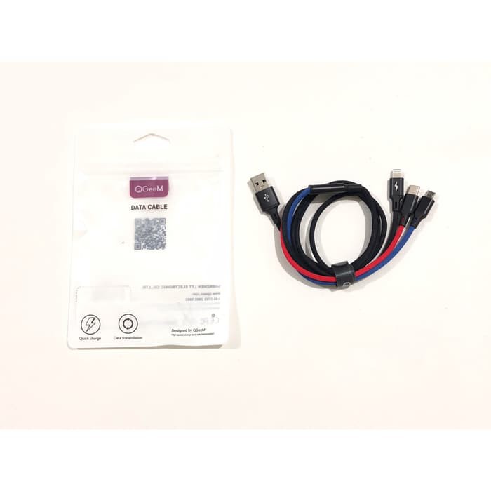 QGeeM 3in1 Kabel Data Micro USB, Type C &amp; Lightning Cable Premium