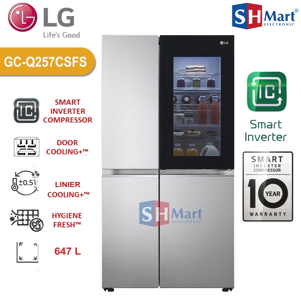 KULKAS LG SIDE BY SIDE GC-Q257CSFS KAPASITAS 694 LITER INSTAVIEW DOOR IN DOOR GCQ-257CSFS SMART INVERTER COMPRESSOR GARANSI RESMI