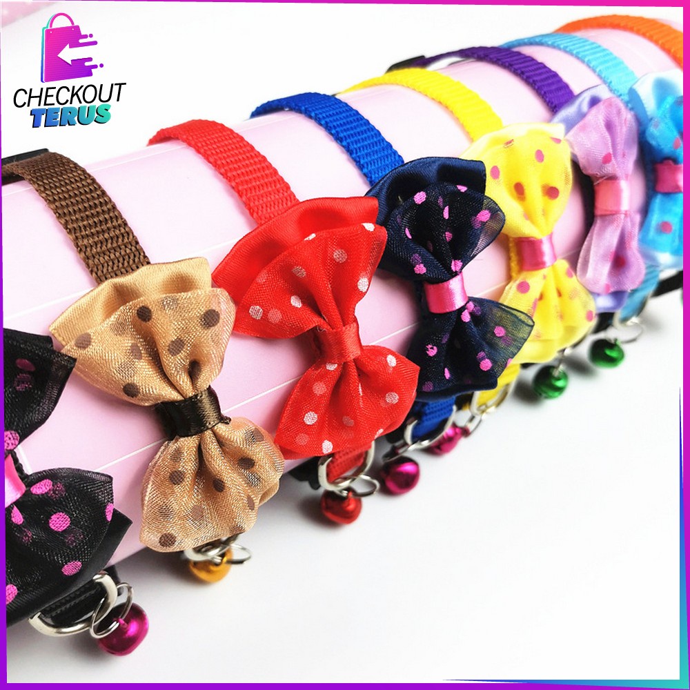 CT C567 Kalung Kucing Anjing Lonceng Motif Polos Pita Love Aksesoris Hewan Peliharaan Kalung Kucing Anjing Pita Lonceng