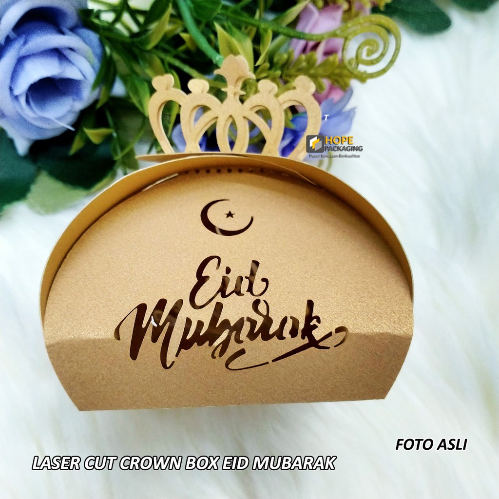 5PCS Gift Box Laser Cut Candy Eid Mubarak Lebaran Piramid dan Crown