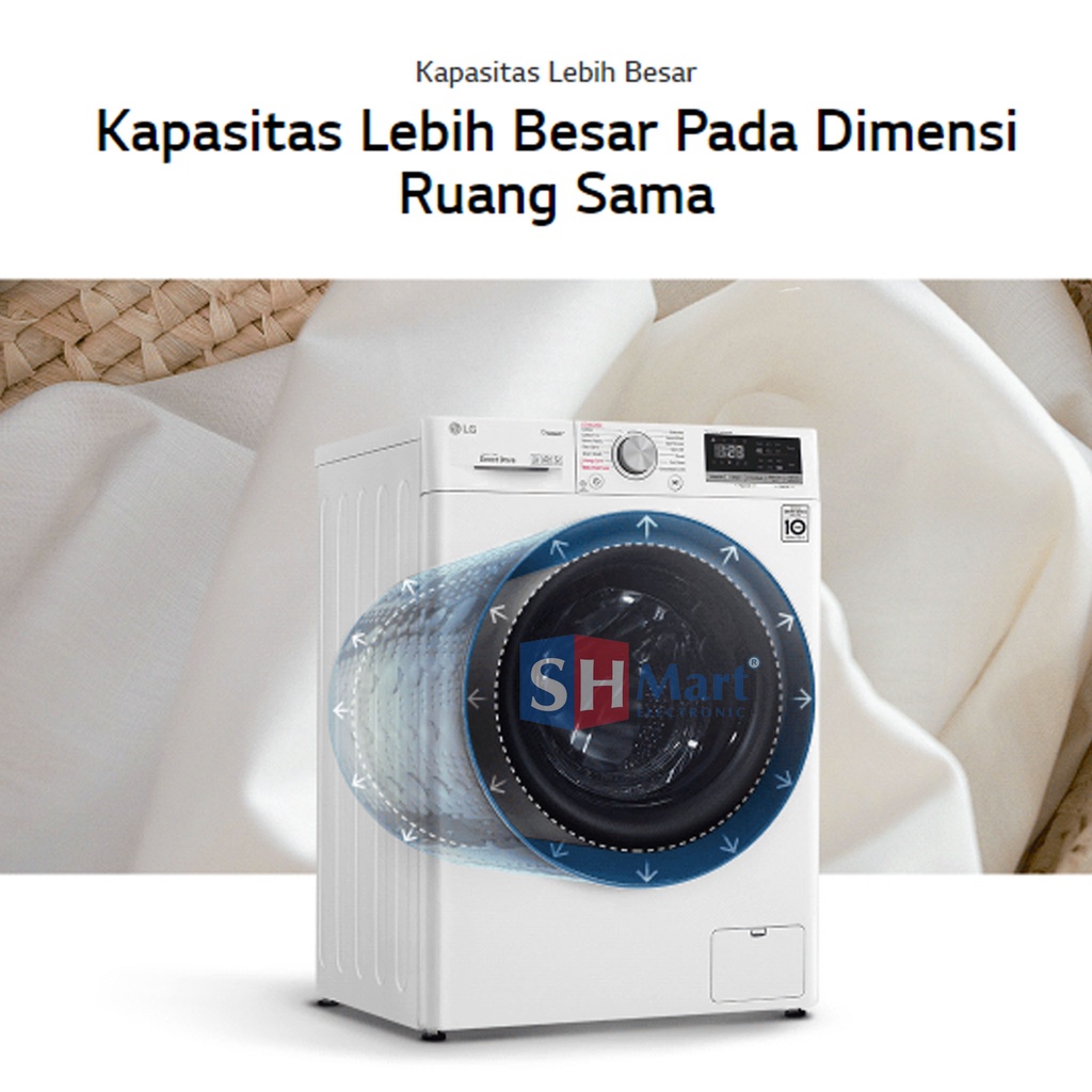 MESIN CUCI LG FRONT LOADING KAPASITAS 8,5 KG FV1285S3WS AI DD STEAM THINQ WIFI GARANSI RESMI