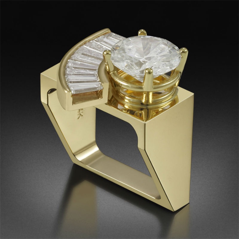 [Ready Stock]Inlaid Trapezoidal Square Diamond Ring 18K Gold Creative Personality