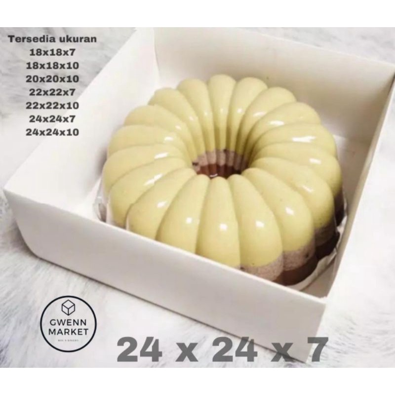 

Box kue per 5pccs laminating mika putih pudding 24x24x7 dus kue white ivory