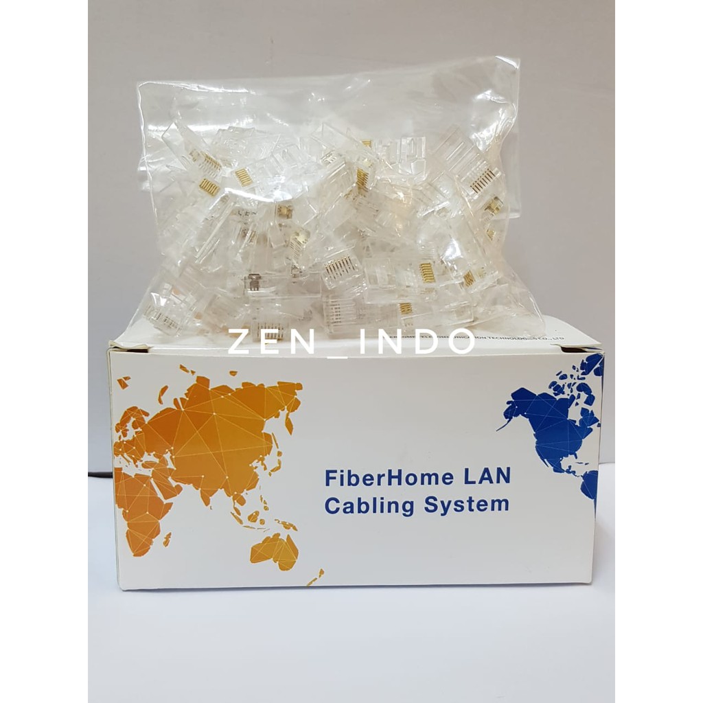 Konektor RJ45 Cat6 Fiberhome 1pack isi 100pcs ISO/IEC 11801