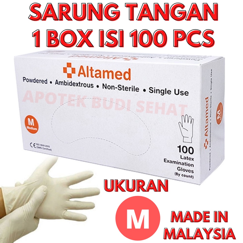 Sarung Tangan Medis Sarung Tangan Karet Putih Altamed box isi 100pcs Sarung Tangan Latex Sarung Tang