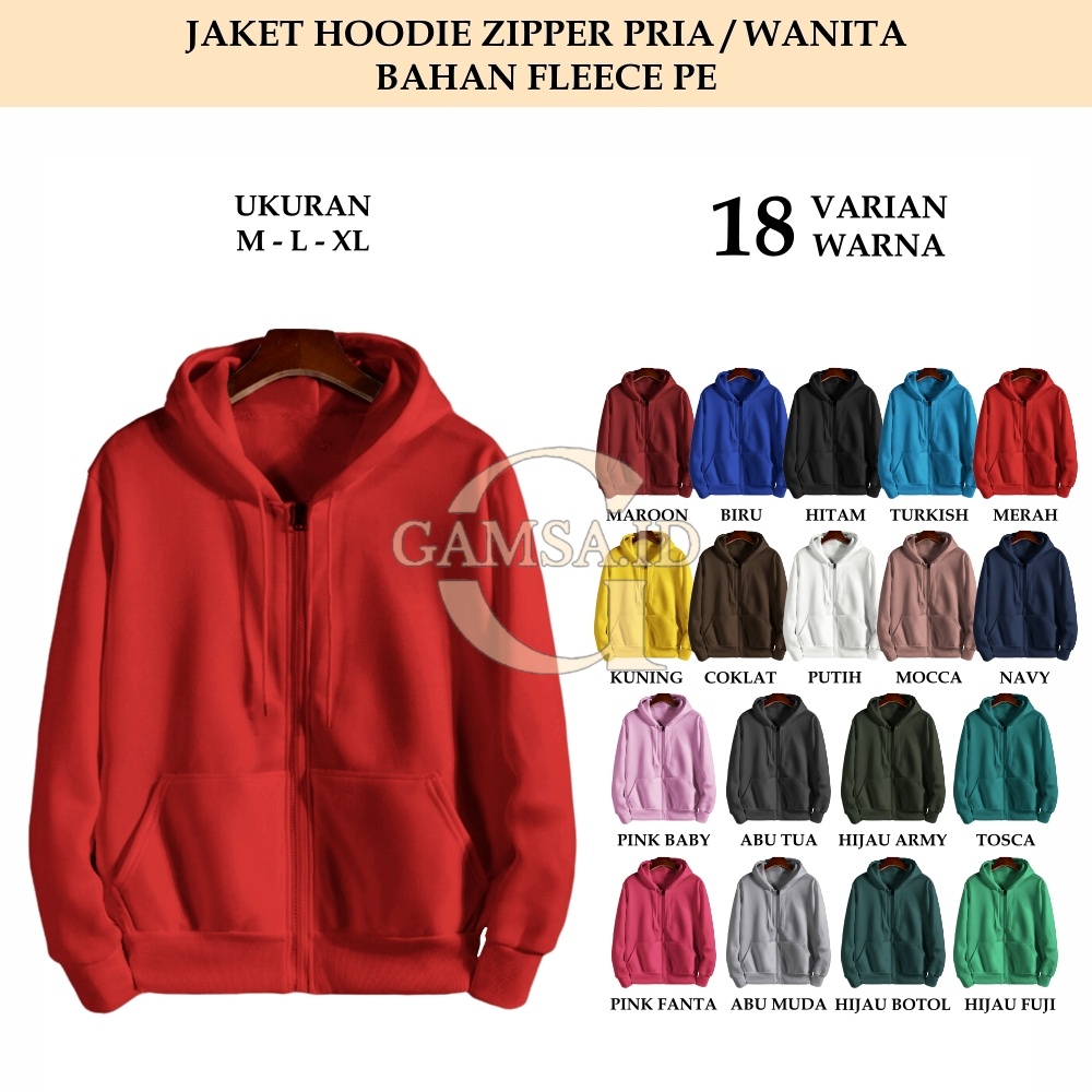 JAKET SWEATER HOODIE PRIA WANITA JACKET ZIPPER RESLETING KULIAH POLOS TANPA MERK