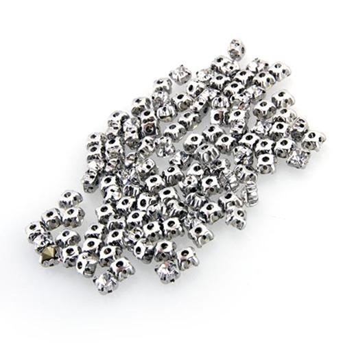 Manik Spacer Rhinestone Berkilau Lapis Perak Dekorasi Jahit Perhiasan DIY 100 Pcs