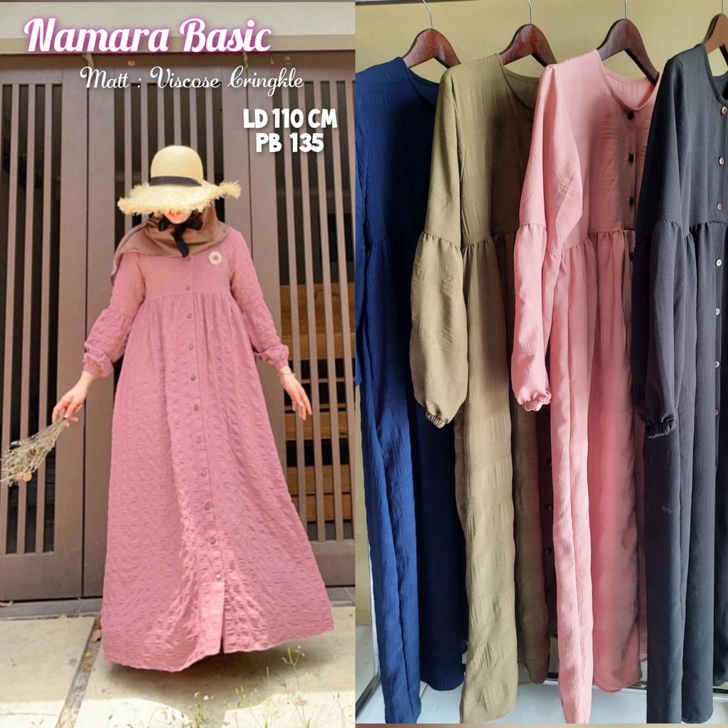 Namara Basic Nadeea.id / Gamis Polos Viscose Cringkle Namara Basic Sim ple Dress / Coza Batik