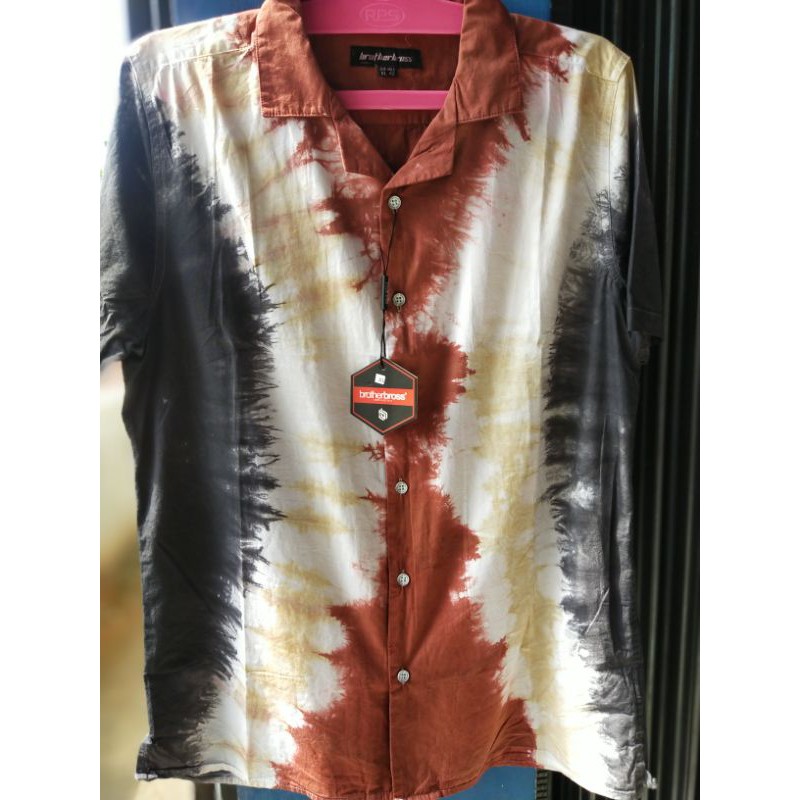 Kemeja Pria Casual Tie Dye Brother Bross Lengan Pendek  Coklat
