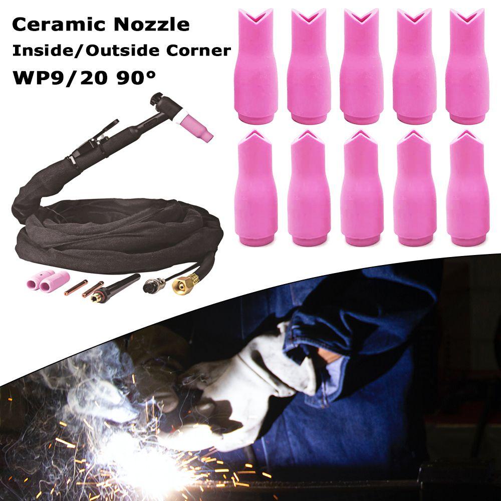 Populer 10pcs Nozzle Keramik 6.5x37mm Proteksi Nozzle Aksesori Las90° Sudut Luar Dalam