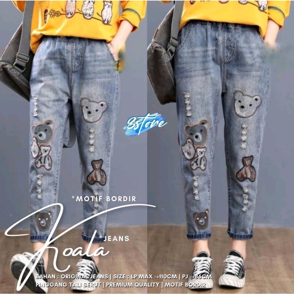 BAGGY JEANS BORDIR KOREAN KARET MUTER ALL MODEL (BEST SELLER)