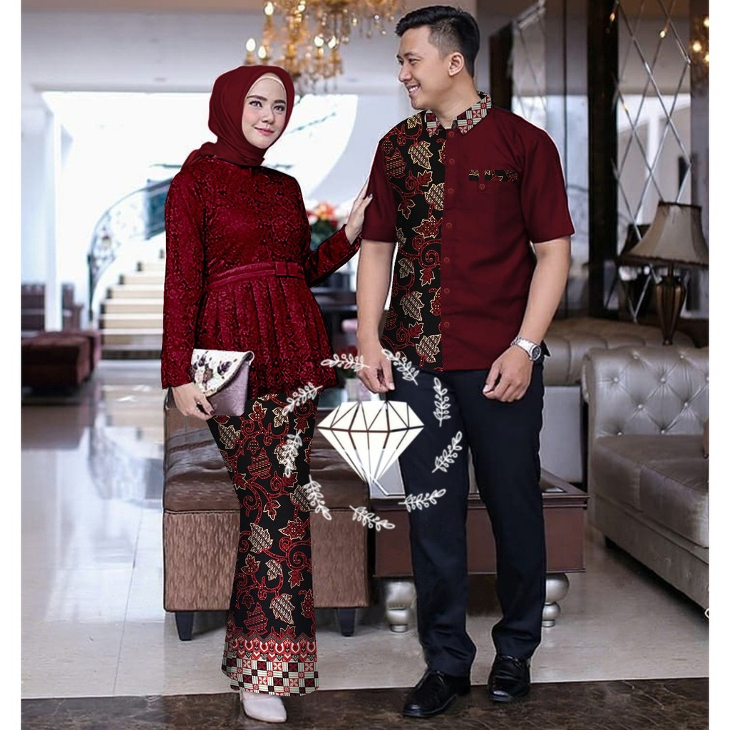 Baju Couple Kondangan Kebaya Modern Couple Muslim CP Pelino Brokat Furing Premium Mutiara