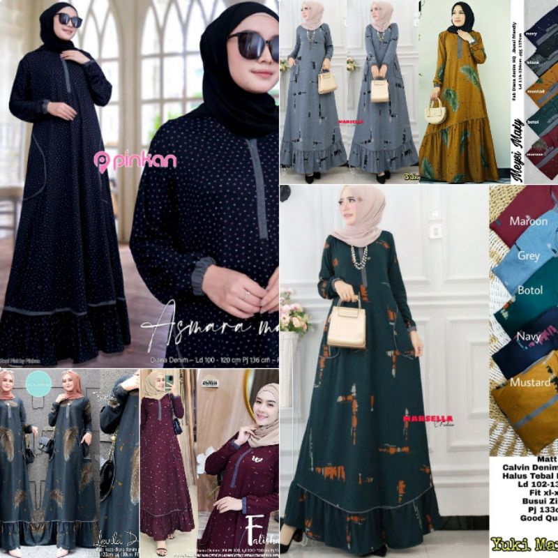 Gamis Wanita Calvin Jeans Diana Busui Tebal Melar Nyaman di Pakai Fane Levila Gamis Muslim Kekinian-1