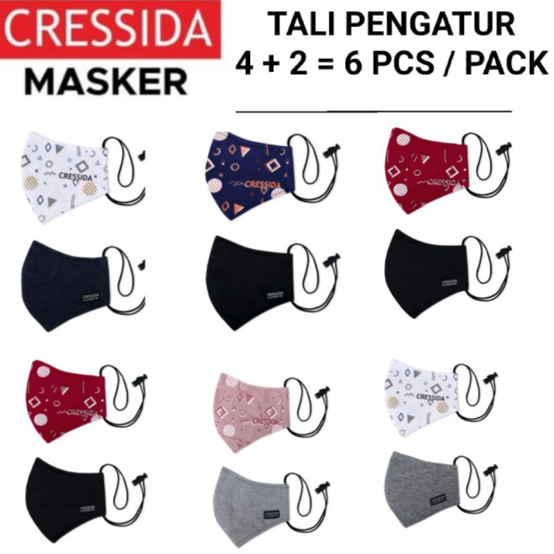 gof MASKER CRESSIDA ISI 4 GRATIS 2 Masker Dewasa Hijab &amp; NON Hijab