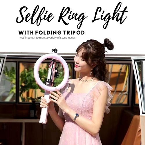 LED Ring Light 12 inch with Folding Tripod dengan Tripod lipat 2m - ring light rosegold