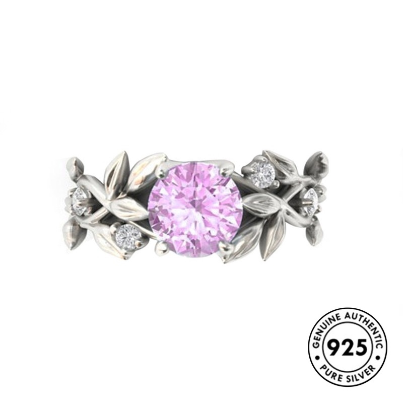 Set Cincin S925 Silver Bentuk Daun Aksen Berlian