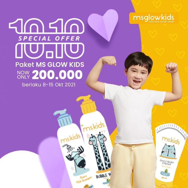 MSGLOW KIDS PAKET BABY DAILY CREAM, SHAMPOO, BUBBLE WASH