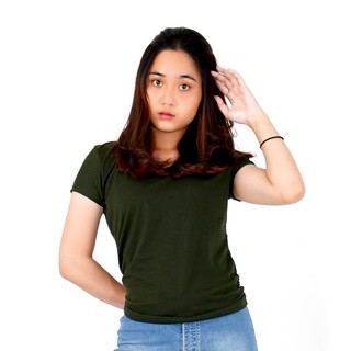 RAFara KOREAN STYLE Fashion Wanita Kaos V Neck Basic Polos Katun