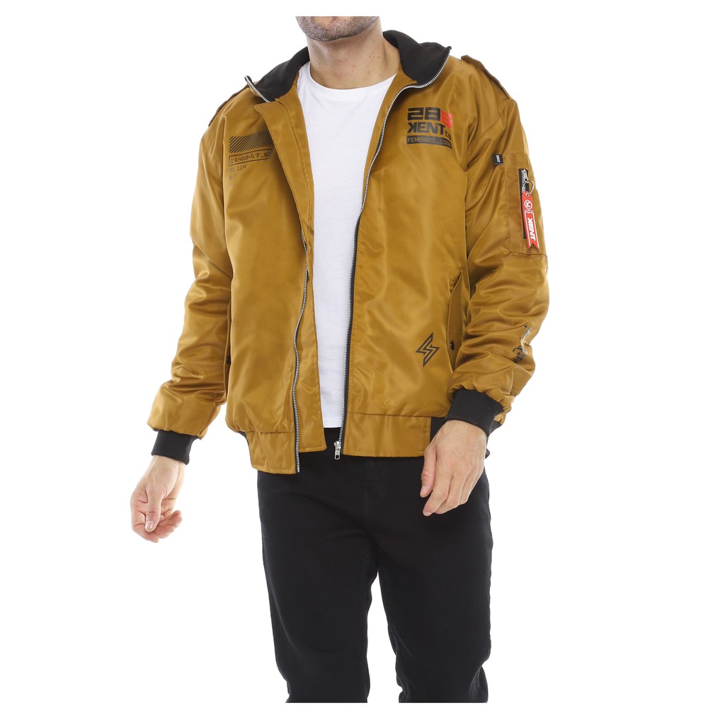 Kent Jaket Pria Bomber Pilot Word Mustard