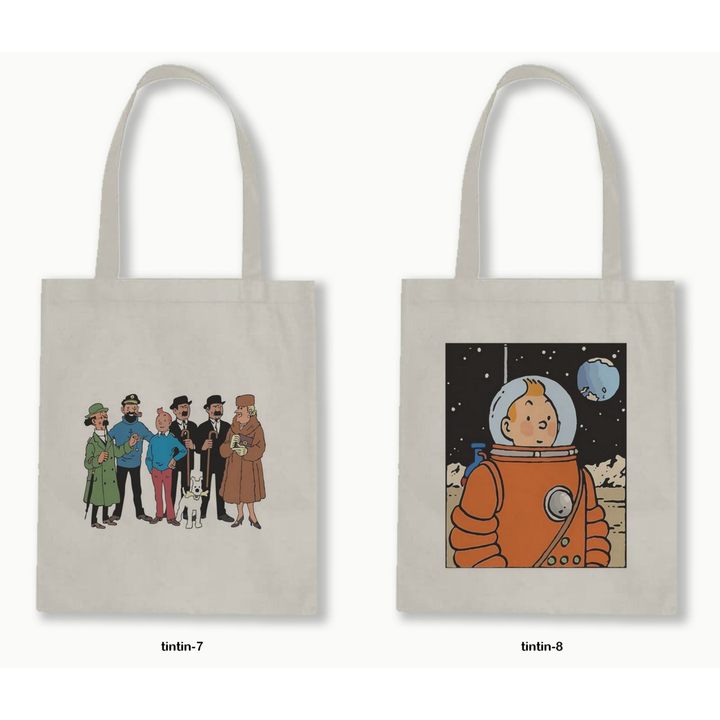 Tas Tote Bag Resleting Kanvas/Blacu  - Tintin Series.01
