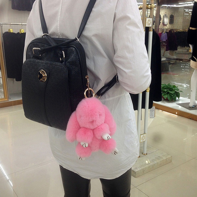 Zzz Bunny Rex Rabbit Fur Bag Handbag Gantungan Kunci Pom Untuk Boneka Untuk Gantungan Kunci Ring P