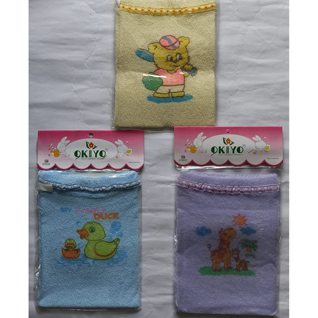 Okiyo ~ 3 Pcs Washlap Bayi, Perlengkapan Mandi Bayi Tanpa Jempol (One size)