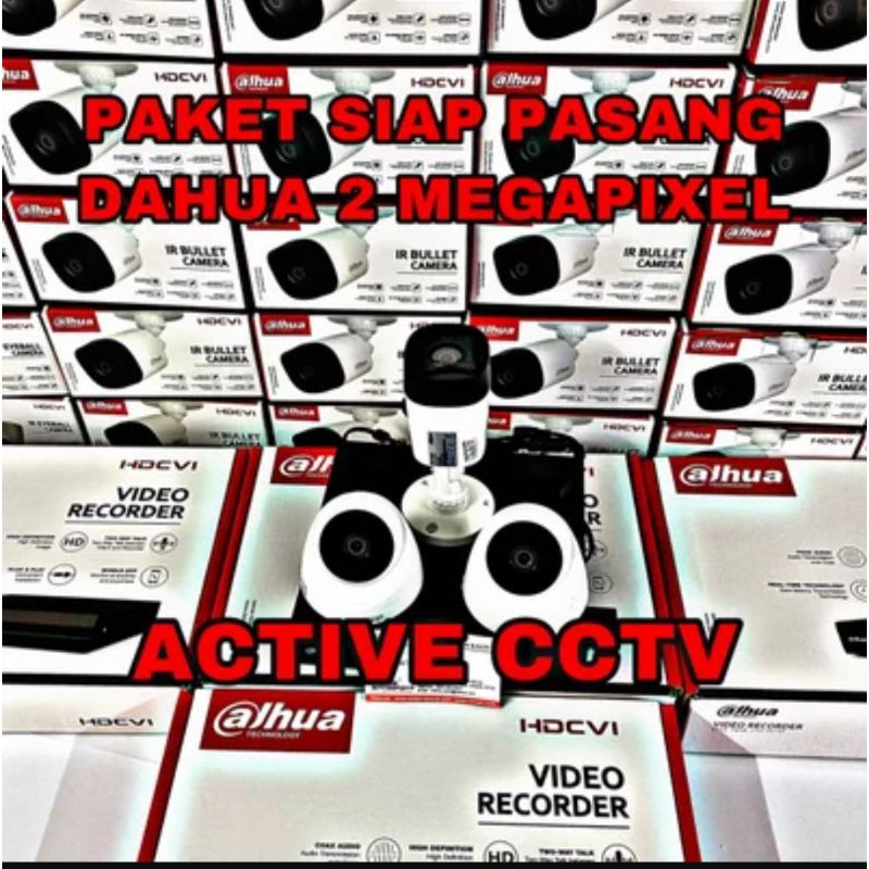 PAKET KAMERA CCTV DAHUA 2MP 3 CAMERA 4 CH CHANNEL 1080p FULL HD KOMPLIT SIAP PASANG 4ch 4channel