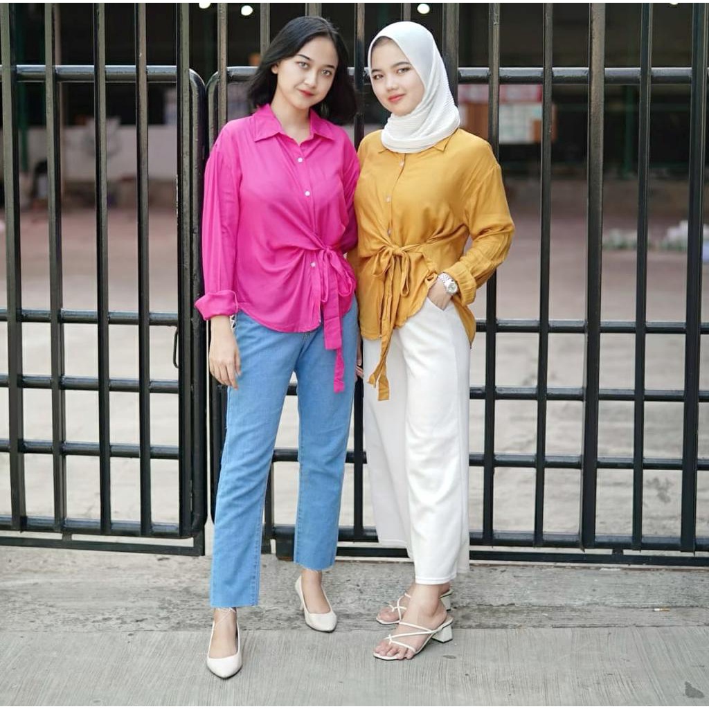 BEFAST - ZFS OOTD Blouse SIRIYA / AYRA RAYON DIAMOND BOW SHIRT / Blouse Keluaran Terbaru 2022 / Atasan Lengan Panjang / Fashion Wanita Kerja / Blouse Polos Formal / OOTD Remaja Wanita Casual / Blouse Banyak Warna / Blouse Serut Pita Trendy