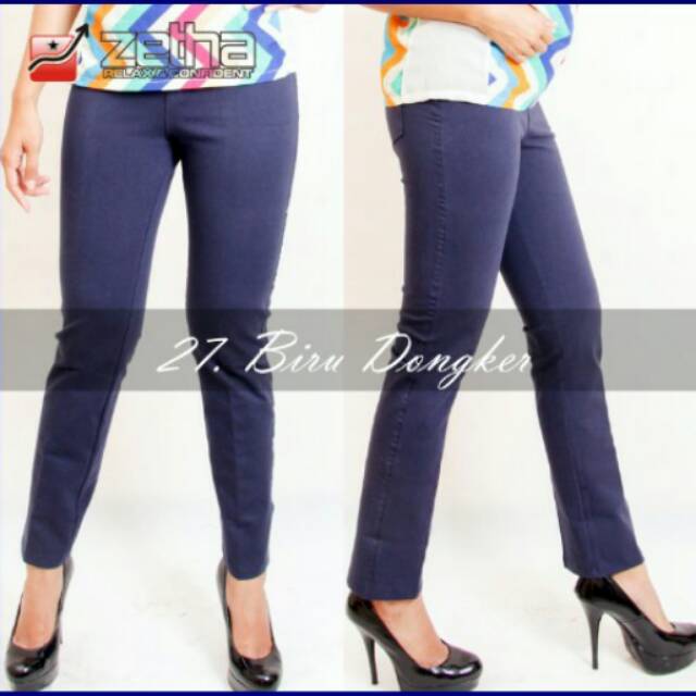 Celana Panjang Wanita Biru Dongker Zetha | Celana Kerja | Celana Olahraga | Celana Santai | Legging 