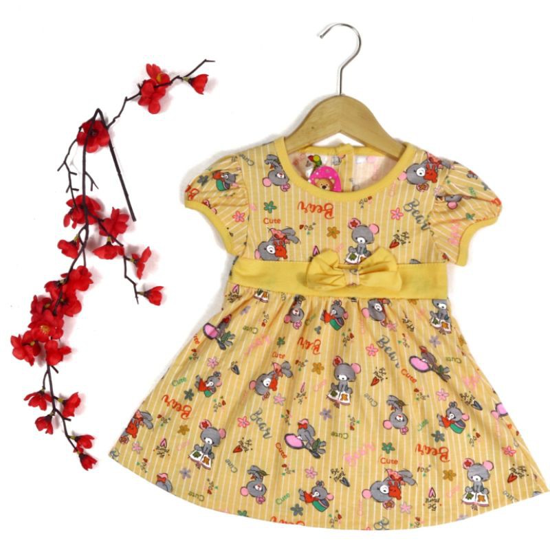 DRESS BABY FASHION ANAK PEREMPUAN SR49 MOTIF BEAR 1-2 TAHUN