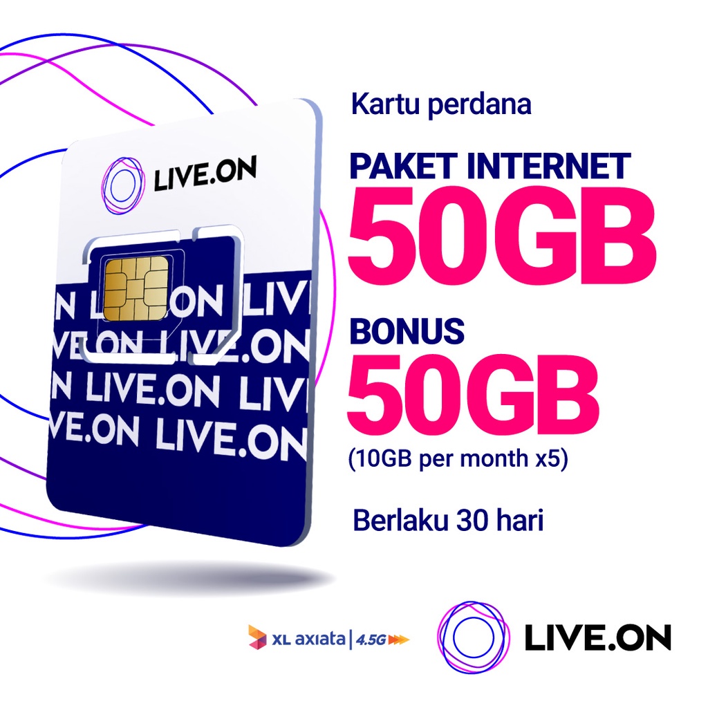 KARTU PERDANA LIVE ON POWER FULL 50 GB + BONUS 50GB BY XL AXIATA KUOTA INTERNET JARINGAN 4.5G PILIH 