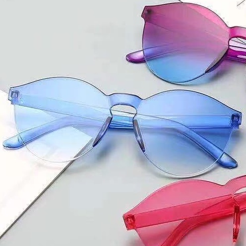 DIKIRIM DARI JAKARTA - Harga murah Kacamata Transparan Port Frameless Tren Pasangan kacamata Simple Kacamata Fashion-13 C21 BIRU PUTIH