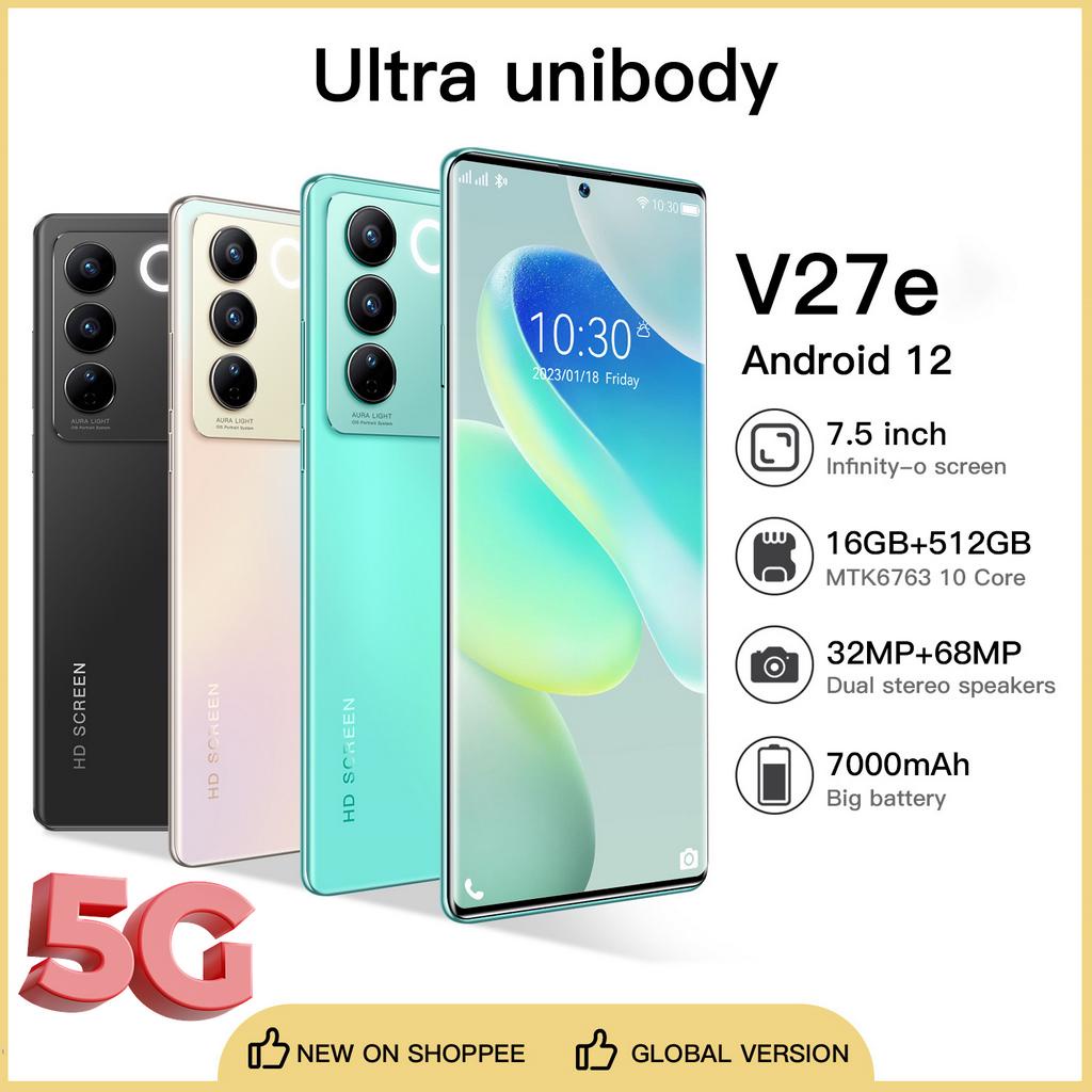 Hp Terbaru 2023 V27e 5G RAM 12GB ROM 512GB 7.5inci handphone murah hp promo murah harga Kamera 64MP Baterai 6800mAh NFC 66W