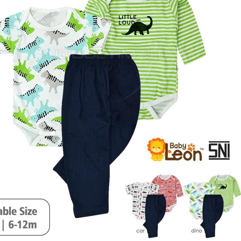 0-12m BABY LEON Set 3in1 Baju Jumper pendek panjang celana Bayi Bayi SET-SK02 Katun Single Knit baju