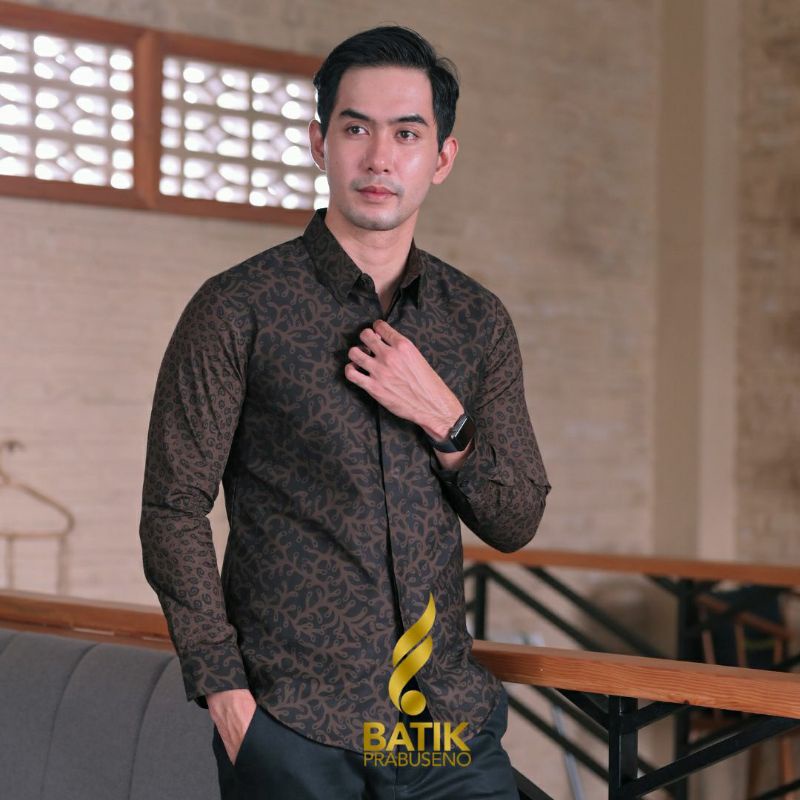 HARUBUWONO KEMEJA PRIA BATIK PRABUSENO SLIMFIT KATUN PRINTING LENGAN PANJANG BAJU ATASAN KERJA PRIA 
