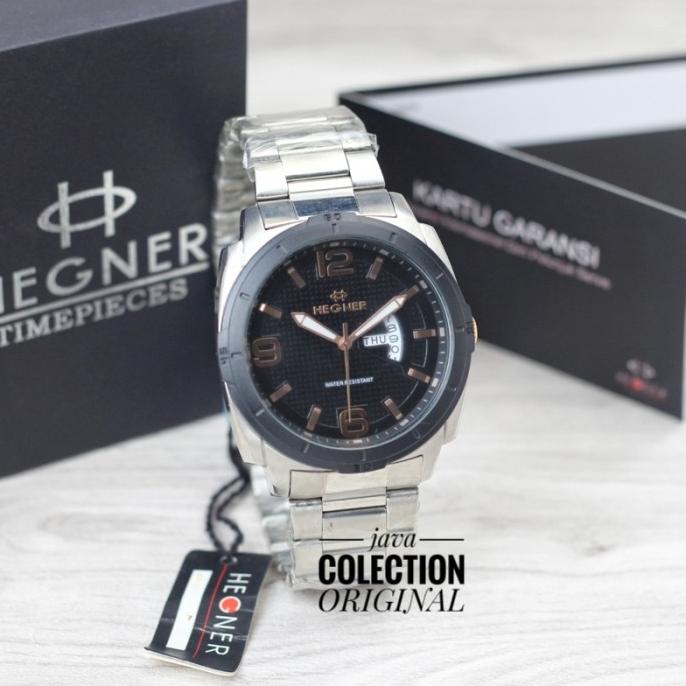 Jam Tangan Pria Hegner 392 Silver Hitam Original Ultrashop09