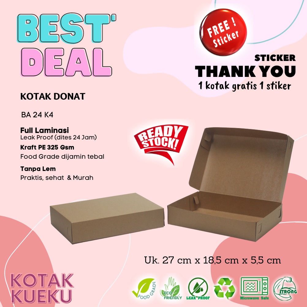 

[10 PCS] Kotak Donat Jco 12 Pcs Uk. 27 cm X 18,5 cm X 5,5 Cm Laminasi Kotak Kraft