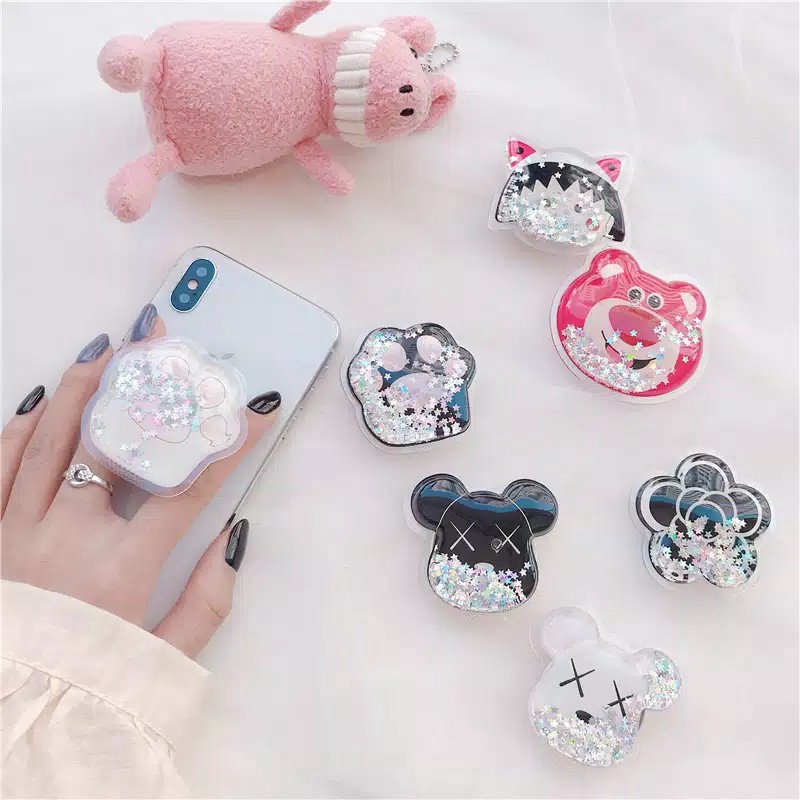 [IMPOR] POKY - POP SOCKET QUICKSAND GLITER DESAIN KARTUN CUTE PHONE HOLDER EXPANDING