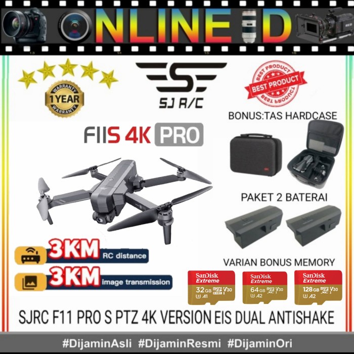 {adenastore} SJRC F11S 4K PRO / SJRC F11S PRO PTZ 4K 3KM VERSION EIS ANTISHAKE - 1 BATTERY DRONE  RE