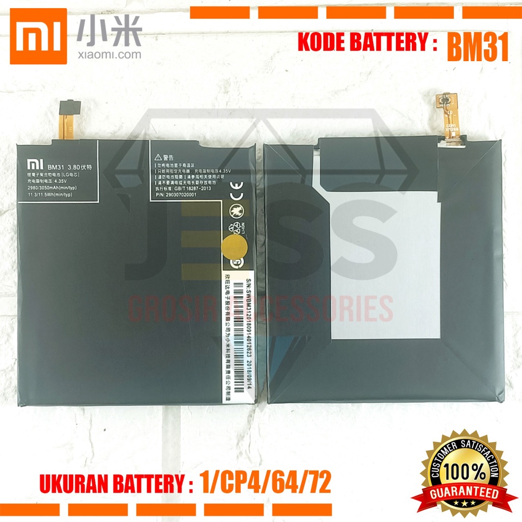 Baterai Battery Original ERRLY BM31 For tipe Handphone Xiao Mi 3 - XIAOMI Mi3