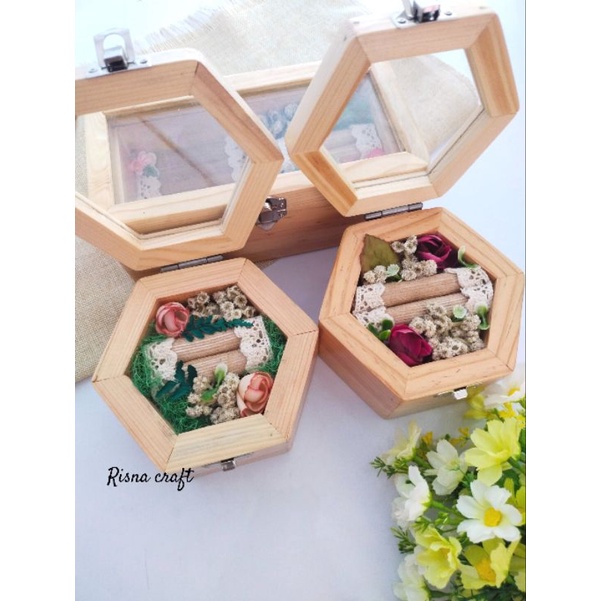Ring Box Hexagonal. Kotak Cincin Kayu Rustic