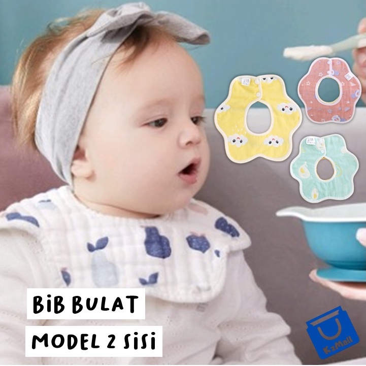 BIB Slaber Bayi Bahan Cotton Bentuk Bulat / Celemek Makan Bayi / Baby Bib Slaber (random motif)