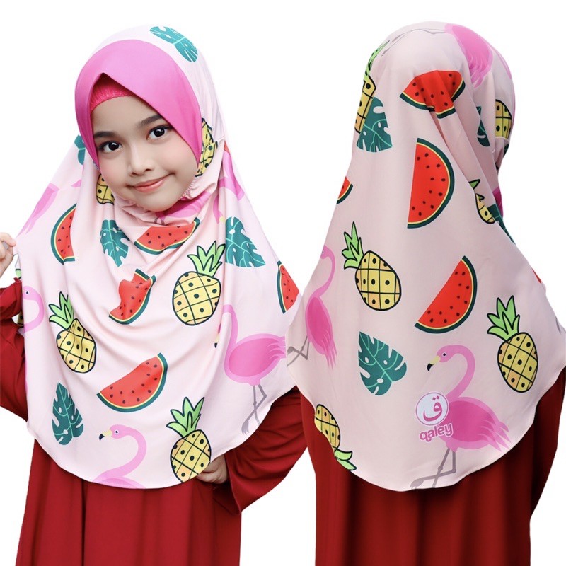 BERGO HIJAB INSTANT ANAK MOTIF FLAMINGGO PINK / HIJAB INSTANT ANAK / JILBAB ANAK LUCU KARAKTER