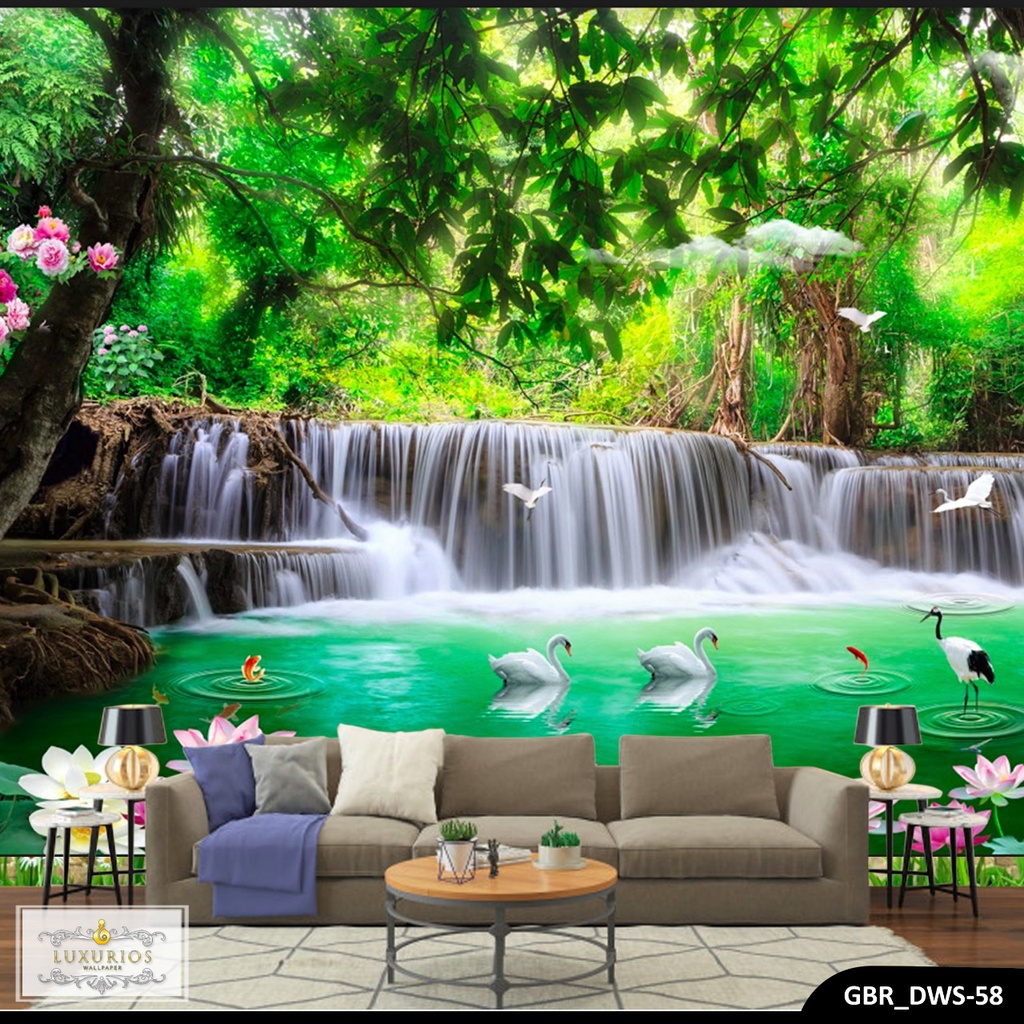 Wallpaper Dinding Custom 3D Pemandangan Alam China Walpaper Air Terjun Wallmural Pegunungan Sticker 