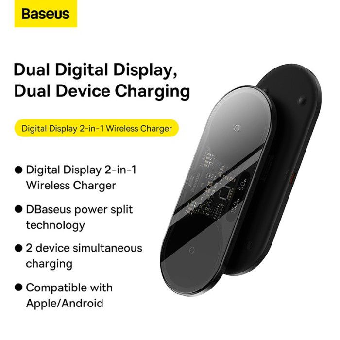 Baseus Dual Wireless Charging PD LED Display 2 IN 1 Digital LED Display 20W