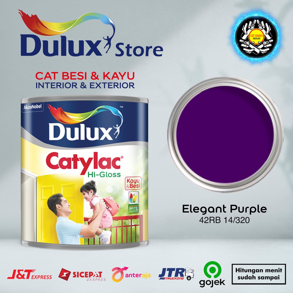 CAT MINYAK CAT KAYU DAN BESI DULUX CATYLAC HI-GLOSS 1 KG WARNA ELEGANT PURPLE 42RB 14/320 UNGU VIOLET INDIGO GRAPE 1KG CAT KUSEN PINTU JENDELA ENAMEL ANTI KARAT ANTI RAYAP GOJEK HIGLOSS VGLOSS V-GLOSS AVIAN BEE BRAND 1000 JUNIOR EXTERIOR DI MEDAN BINJAI