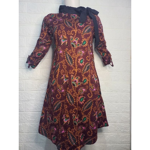 DRESS BATIK PITA LEHER/DRESS WANITA/BATIK KANTORAN