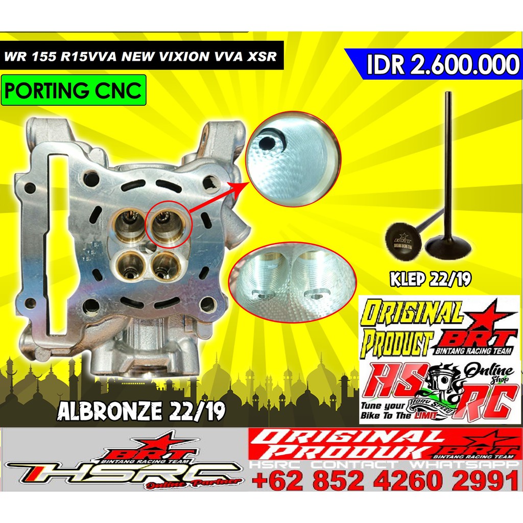 HEAD CYLINDER Racing BRT WR 155 R15VVA New VIXION XSR Kop Silinder Klep 22 Carbon Porting CNC Deksel