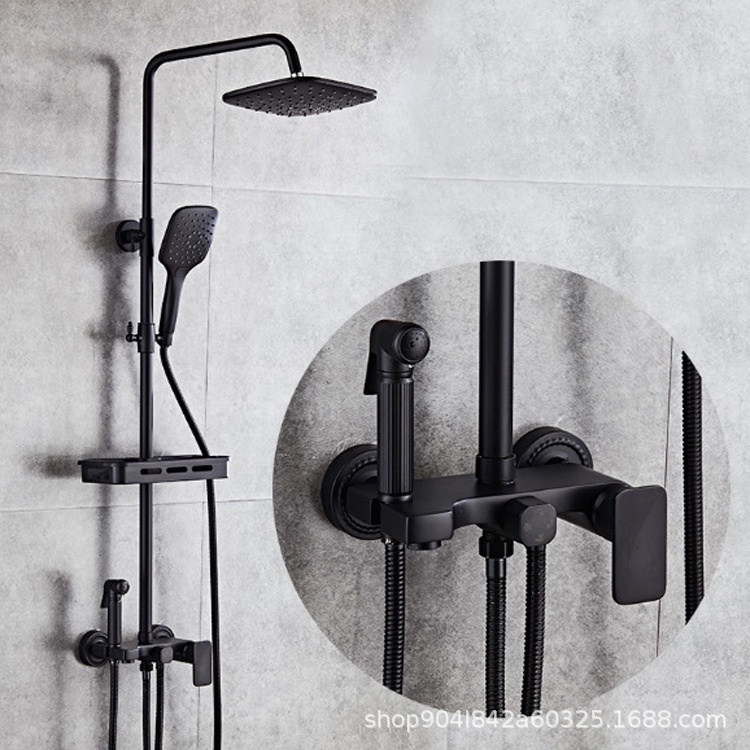 Shower Hitam Empat Gear Shower Set Rumah Tangga Tembaga Mixing Valve Buram  Matte Hitam Shower Showe